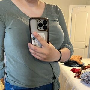 Sage green 3/4 sleeve button shirt, medium green shirt